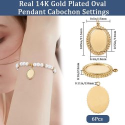 Cabochon settings with jump rings, oval, 14K gold-plated 304 steel, 14x10 mm, 6 pcs