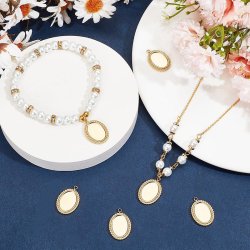 Cabochon settings with jump rings, oval, 14K gold-plated 304 steel, 14x10 mm, 6 pcs