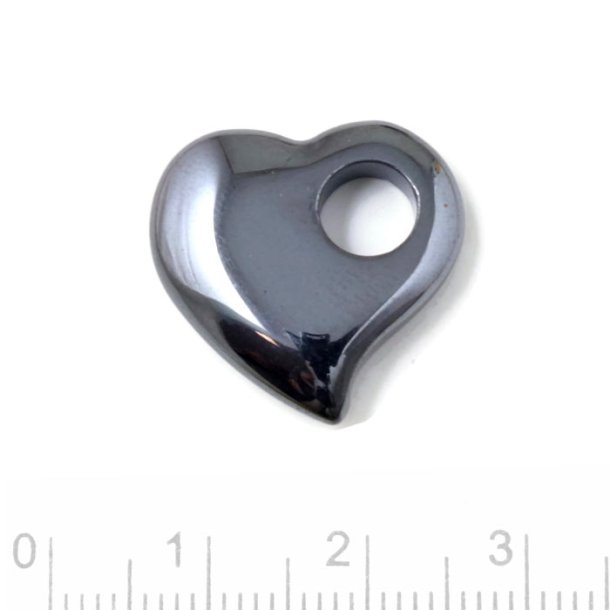 Hematite, heart pendant with large hole, 19.5x20mm