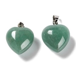 Herzanhnger aus Aventurin mit Schlaufen, hellgrn, Messing versilbert, 18x15 mm