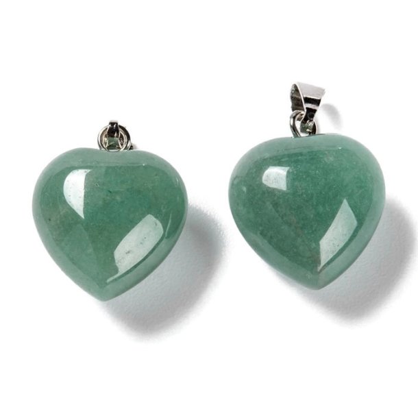 Aventurine heart pendant with bail, light green, silver-plated brass, 18x15 mm
