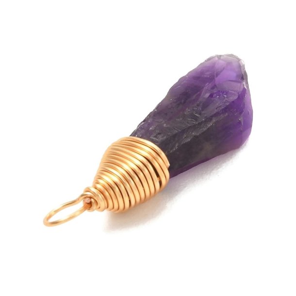 Amethyst pendant, gold-plated brass, purple, raw, oblong, approx. 26x7 mm. 1 pc