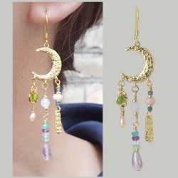 Zwischenstck, Mondsichel, gehmmert, 4 sen, vergoldetes Silber, 19x13 mm, 2 Stck