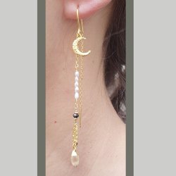 Anhnger, Mondsichel, gehmmerte Oberflche mit 1 se, vergoldetes Silber, 12x8,5 mm, 2 Stk