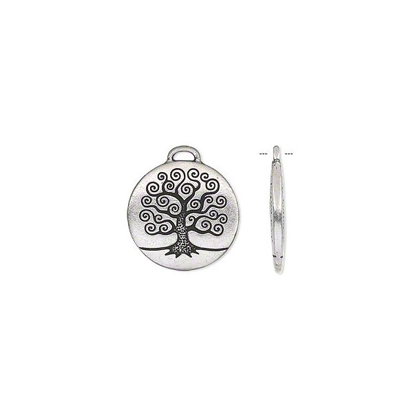 Pendant, Antique silver, tree of life, nickelfree metal, 24mm, 1pc.