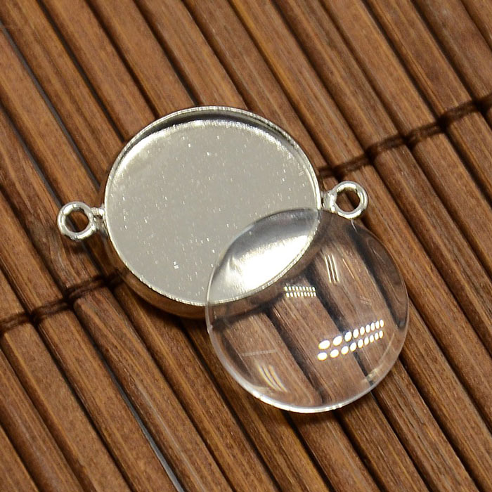 Bilderrahmen mit 2 Ösen, rund mit Klarglas, metallfarben, 21,5x16mm, 10 Sets