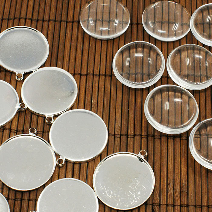 Bilderrahmen mit 1 Öse, rund mit Klarglas, silberfarben, Außendurchmesser 26 mm, 10 Sets