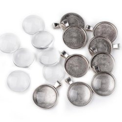 Bilderrahmen mit se fr Halskette, rund mit Klarglas, metall, Auendurchmesser 28 mm, 10 Sets