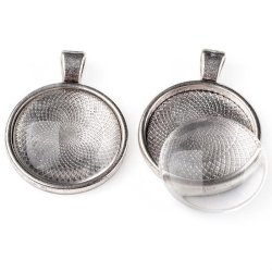 Bilderrahmen mit se fr Halskette, rund mit Klarglas, metall, Auendurchmesser 28 mm, 10 Sets