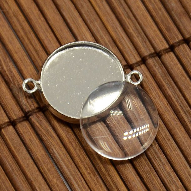 Picture frame with 2 eyelets, round with clear glass, metal colored, 21.5x16mm, 10 sets