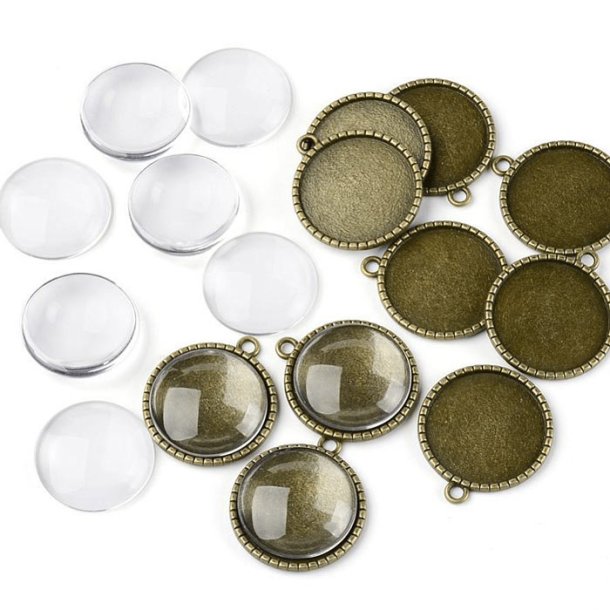 Picture frame with 1 eye, round with clear glass, antique bronze, outer diameter 28 mm, 10 sets