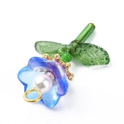 Blume mit Blttern, mehrfarbig, Glas, Kunststoff, Messing, ca. 28,5x17x10 mm, 5 Stck