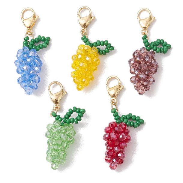 Pendant, grape clusters 5 colours, celestial crystal beads, appx. 30x14,5 mm, 5 pcs