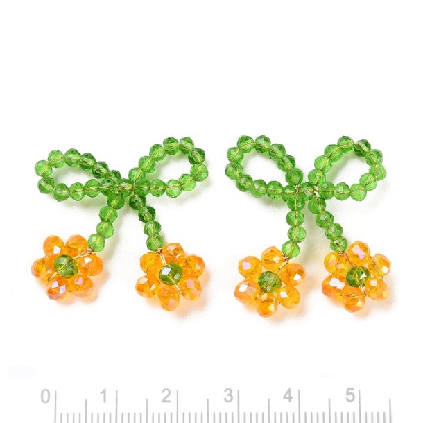 Pendant, flower bow, yellow and green, crystal figurine, 30x30x3 mm, 1 pc