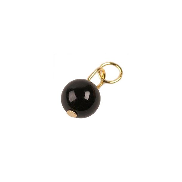 Gilded pendant, Onyx bead and gold plated silver loop, bead size 6mm, 1pc.