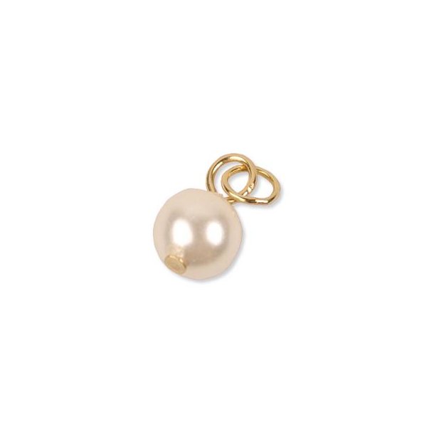 Gilded silver pendant, white round shell-pearl, 8mm, 1pc.