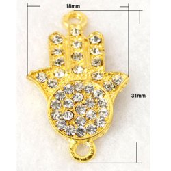 Fatimas Hand, vergoldetes Messing mit Kristallen, gebogen, 31x18x3 mm, 1 Stk.