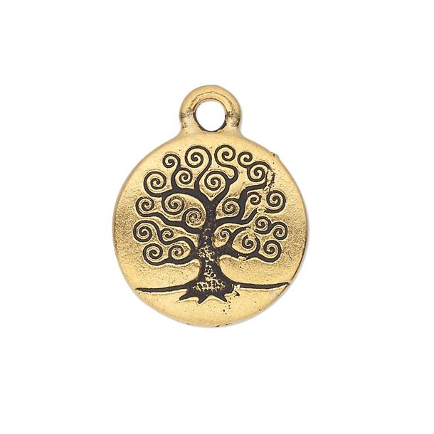Pendant, Antique silver, tree of life, gold plated, nickelfree metal, 15,5mm, 1pc.