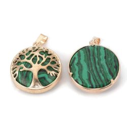 Vergoldeter Anh&auml;nger, Malachit (imitation), rund mit Baum des Lebens, 30.5x27x8mm. 1 stk