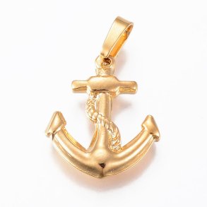Anchor pendant, quality gilded steel, bail hole size 7x4.5mm, 20x17x3mm, 1pc