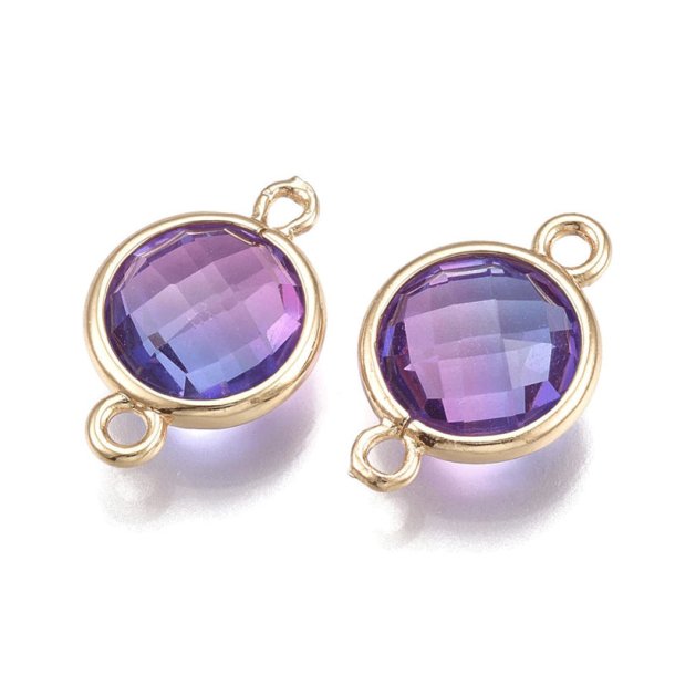 Glass pendant, framed, gold plated, blue/purple 16x11 mm, 1pc