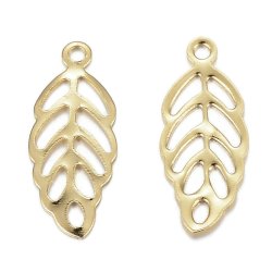 Blatt-Anh&auml;nger, ungleichm&auml;&szlig;ig, Messing vergoldet, 13X5,5 mm, 10 St&uuml;ck.