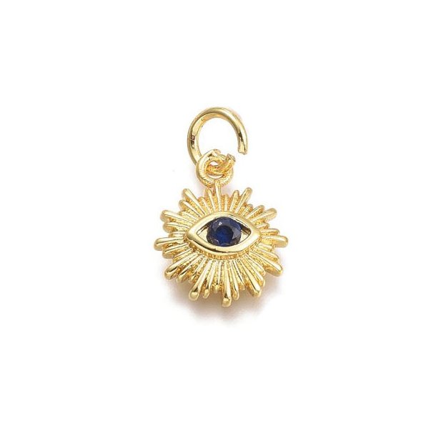 Sonnenanh&auml;nger mit Auge und Zirkon, vergoldetes Messing, dunkelblau, 12,5x10x2,7mm, 1 St&uuml;ck