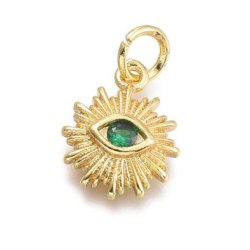 Sonnenanh&auml;nger mit Auge und Zirkon, vergoldetes Messing, tiefgr&uuml;n, 12,5x10x2,7mm, 1 St&uuml;ck