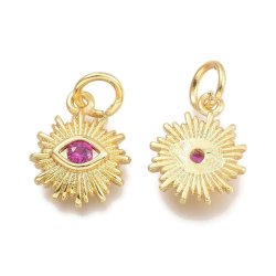 Sonnenanh&auml;nger mit Auge und Zirkon, vergoldetes Messing, dunkelrosa, 12.5x10x2.7mm, 1 Stk