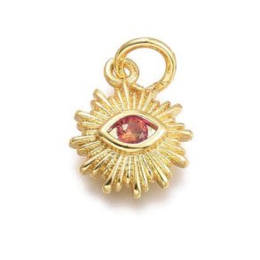 Sonnenanh�nger mit Auge und orange Zirkon, vergoldetes Messing, 12.5x10x2.7mm, 1 Stk