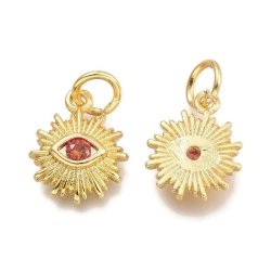 Sun pendant with eye and orange zircon, gold-plated brass, 12.5x10x2.7mm, 1 pc
