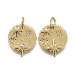 Anh&auml;nger, rund mit Stern und &Ouml;se, Zirkone, Messing vergoldet, 14x12x2mm, 1 Stk