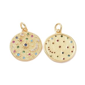 Pendant with mix color zircons, gold-plated brass, 16x17mm, 1 pc