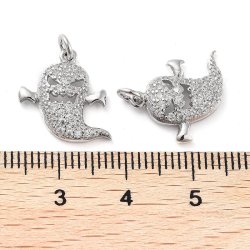 Geisteranh�nger mit klaren Zirkonia f�r halloween, platinfarbenes Messing, 15x15 mm, 1 St�ck
