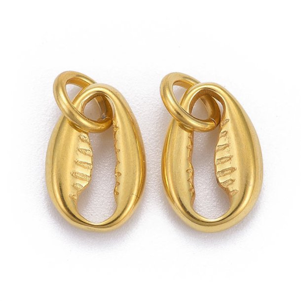Shell pendant with jumpring, gilded steel, 11,5x8mm, 2pcs