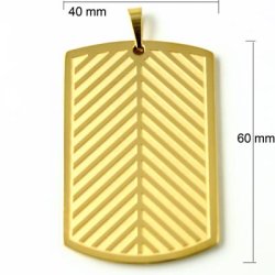 Dog tag, extra large dog tag with pattern and smooth back, quality gilded steel, 60x40x3mm, 1pc.