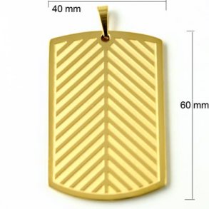 Dog-tag, große Metallmarke mit Streifen, vergoldeter Stahl, 60x40x3 mm, 1 Stk,