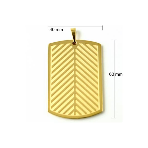 Dog tag, extra large dog tag with pattern and smooth back, quality gilded steel, 60x40x3mm, 1pc.