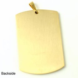 Dog tag, extra large dog tag with pattern and smooth back, quality gilded steel, 60x40x3mm, 1pc.