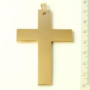 Anhänger, Kreuz, glänzend, vergoldeter Stahl, 70x53x4 mm, 1 Stk.