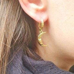 Anh�nger, Halbmond mit Gesicht, vergoldetes Messing, 20x12x2,5 mm, 2 Stck