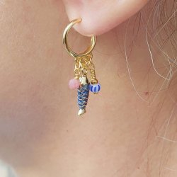 Fisk, vedh�ng, 18K forgyldt messing med bl� emalje, 15x5x4 mm, 2 stk.