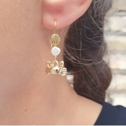 Krabbe, vedh�ng, guldfarvet messing, 9x14 mm, 2 stk