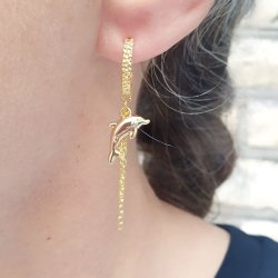 Dolphin pendant, 18k gold-plated brass, 11x14 mm, 2 pcs