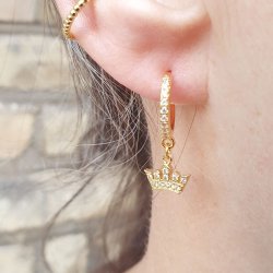 Royal crown with CZ, charm, 18K gold-plated brass, 7x9 mm, 2 pcs