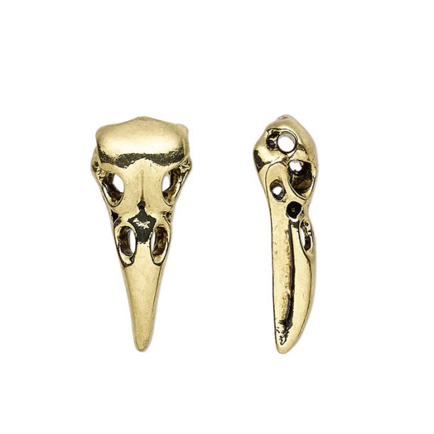 Pendant, raven skull, antique gold color, alloy,  23x10mm , 2mm hole, 1pc