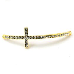 Anh&auml;nger, vergoldetes Kreuz mit Kristallen und &Ouml;se an beiden Enden, 53x15x3 mm, 1 Stk.