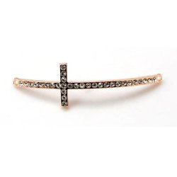 Anh&auml;nger, rotvergoldetes Kreuz mit Kristallen und &Ouml;sen an beiden Enden, 53x15x3 mm, 1 Stk.