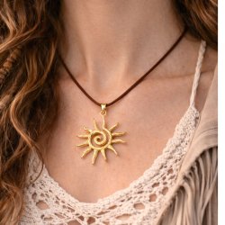 Sun symbol, jewellery pendant, gold-plated brass, 30x27x3 mm, 1 pc