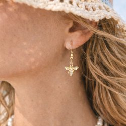 Honningbi vedh�ng med zirkonia, 18K forgyldt messing, 12x16 mm, 2 stk